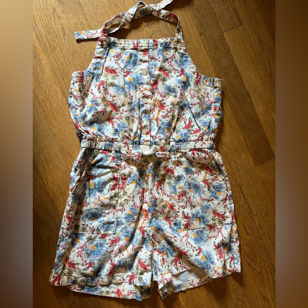 Old Navy Floral linen blend halter romper girls L 10-12